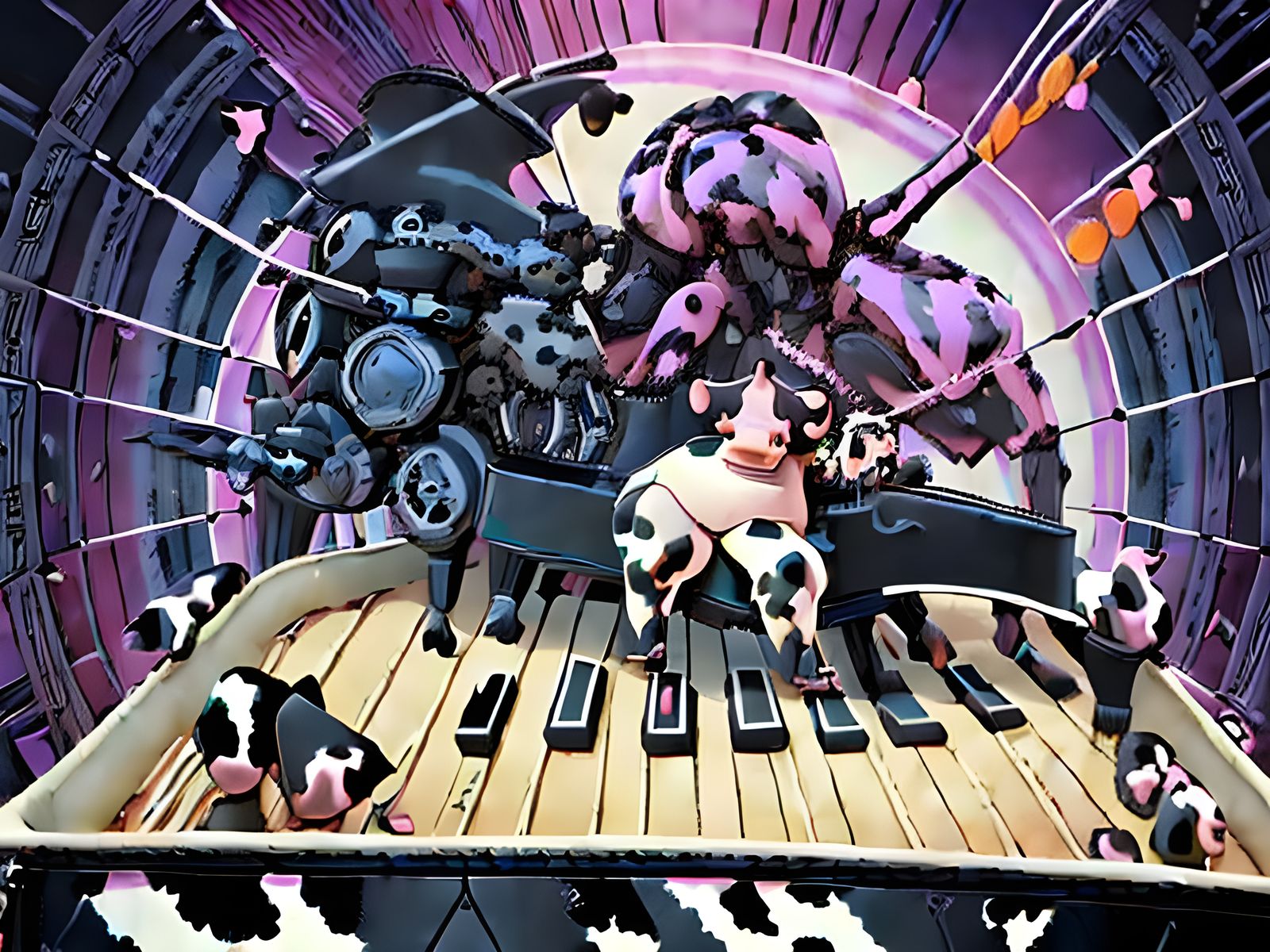 A cow playing the piano...