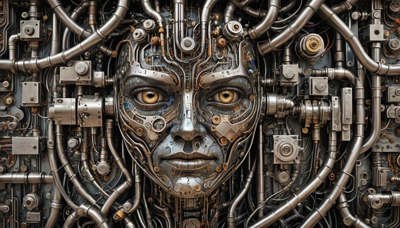 A captivating face with a blend of human features and mechan...