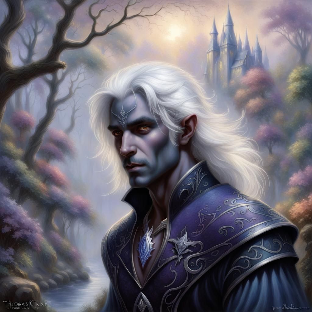 Male Drow, White hair