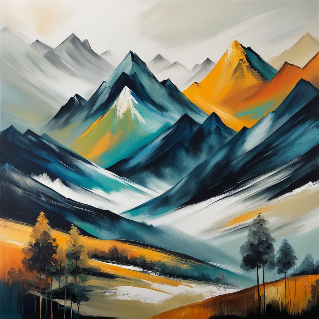 Beautiful misty mountain landscape abstract art complementar...