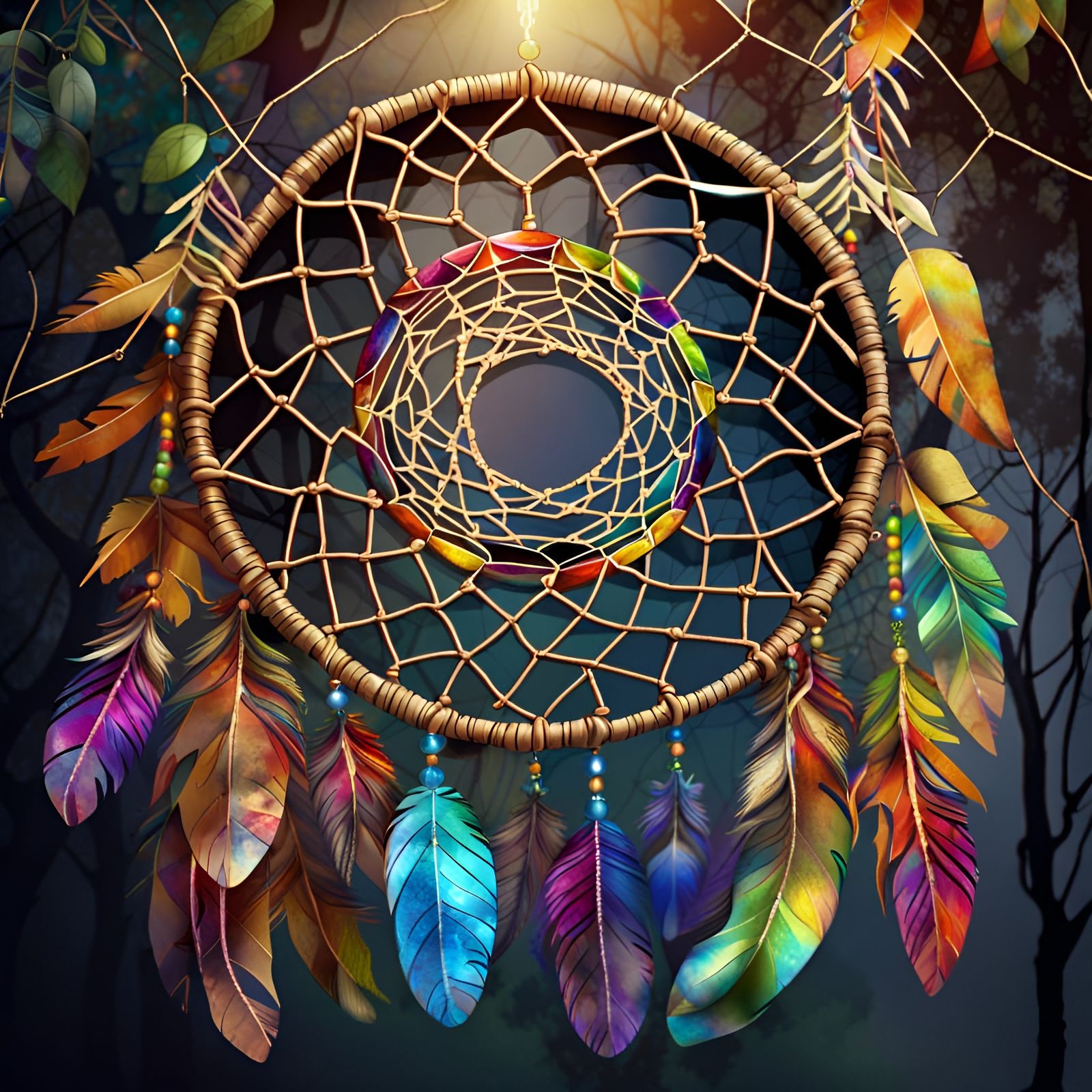 Native Dream catcher feathers prism gems  by @Dhyana