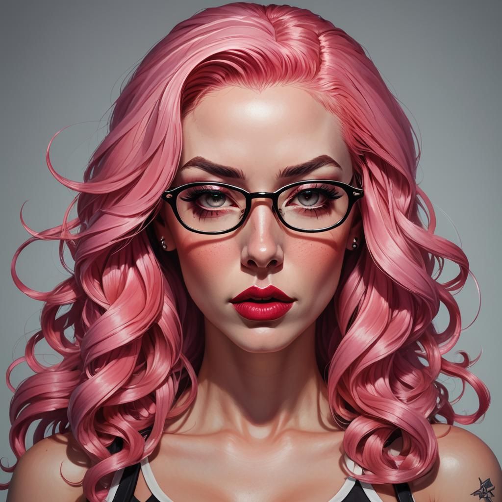 Pink-Haired Pinup Girl Portrait in Art Nouveau Style