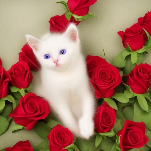 kitten chillin on a bed of roses - AI Generated Artwork - NightCafe Creator