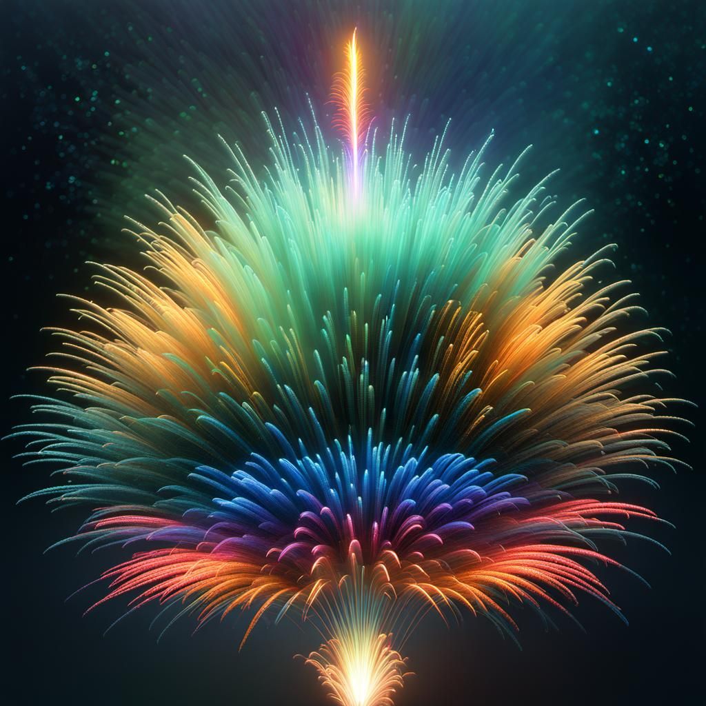 fireworks completely contained inside a single tall faceted ...