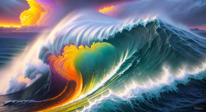 When the biggest wave unfolds into a mosaic of fiery crystal...