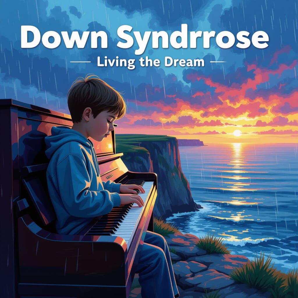 Boy with Down Syndrome Plays Piano in Hyperrealistic Style