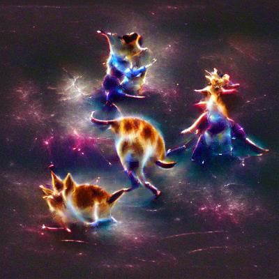 Cats dancing in space on a star