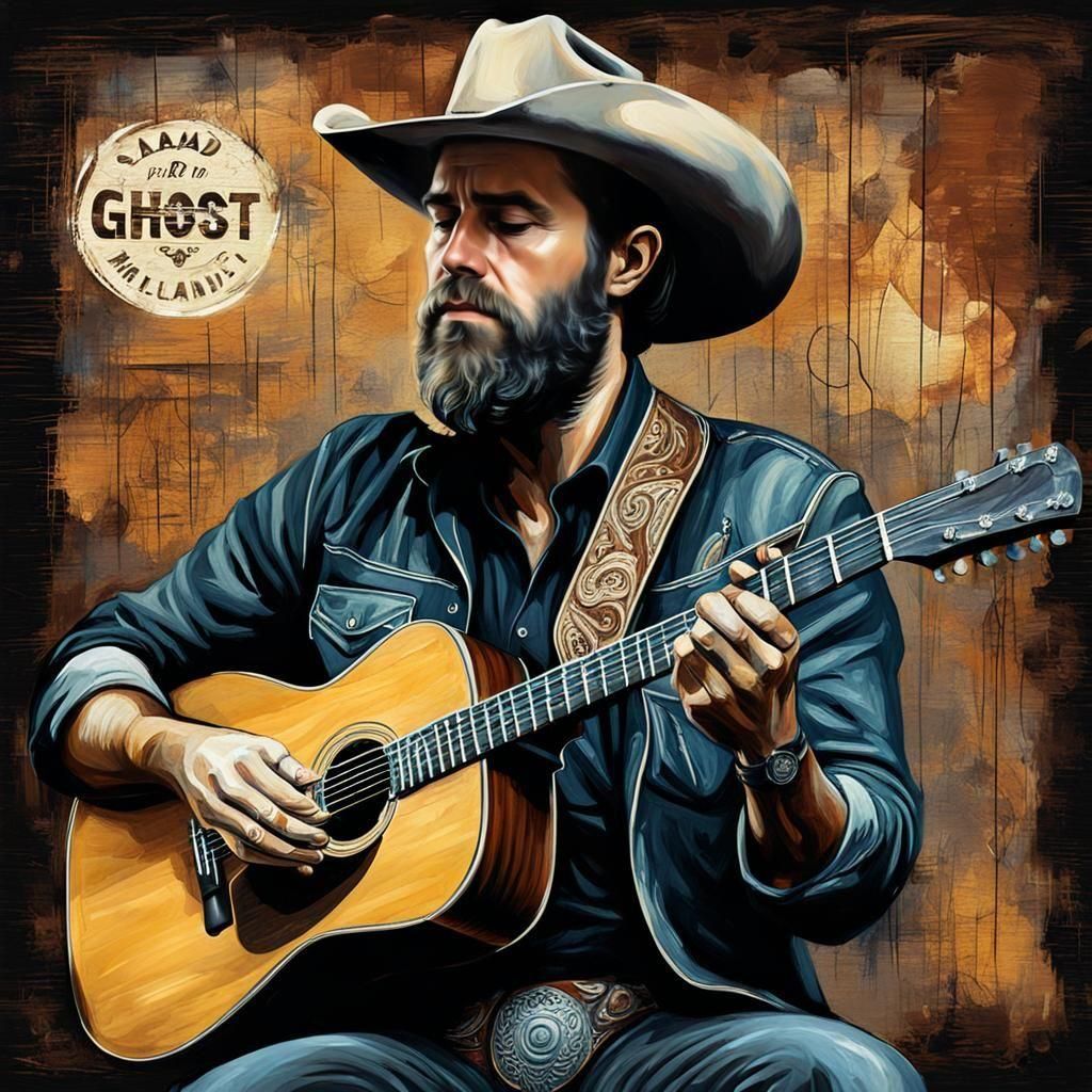 Album cover for an imaginery indie country artist Roland "Ghost" Wood  by @nonaivo