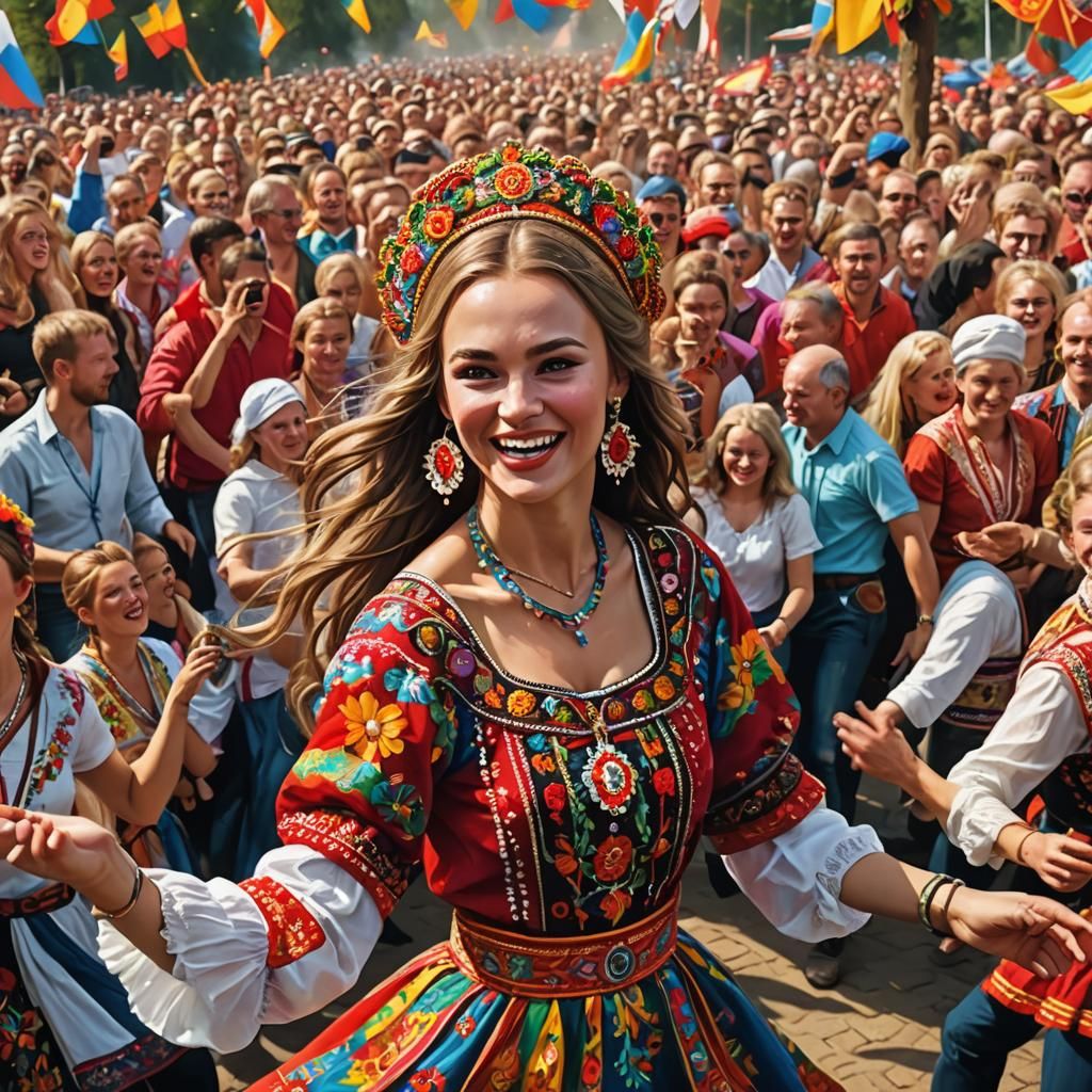 Hyper-realistic image of a stunning Russian girl in a vibran...