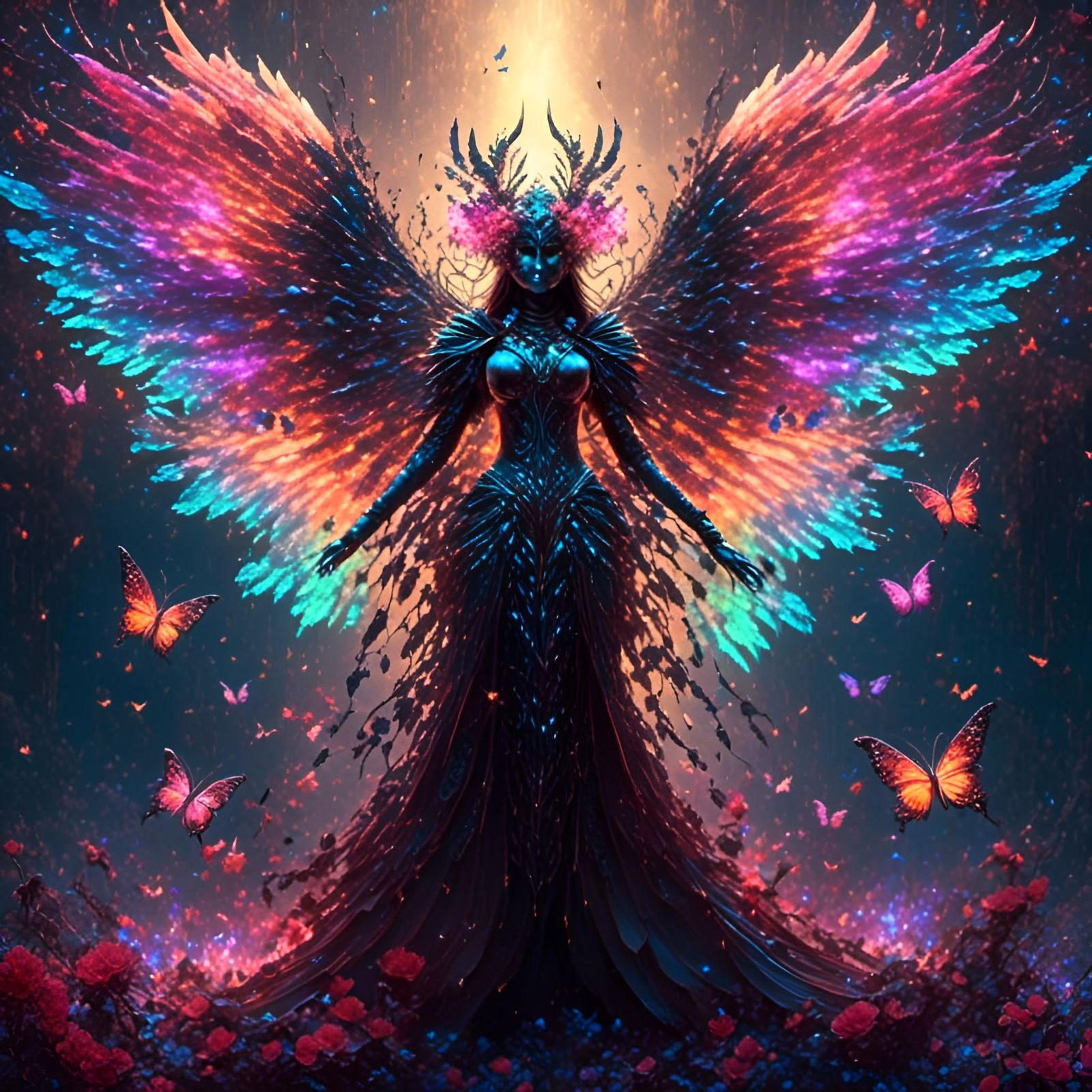 Anime style super powers, Hyperdetailed, waring worlds, stunning colors,  vibrant, fairy wings made of fire - AI Generated Artwork - NightCafe Creator