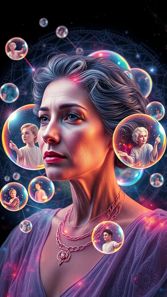 Bubbling concept of female body , completely made of time bubbles, showing the important events in her ...  by @Alan Firrel