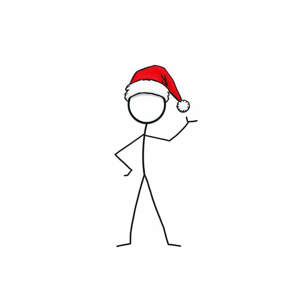 Stick Man Celebrates Christmas - Stick Figure Santa in Whims...