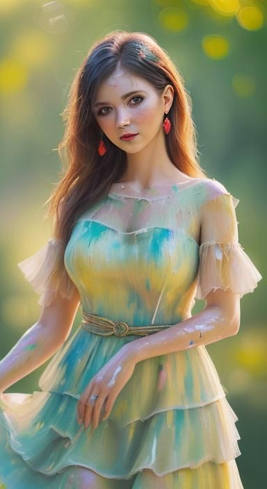 Beautiful woman with dress,style oil painting, smooth acryli...