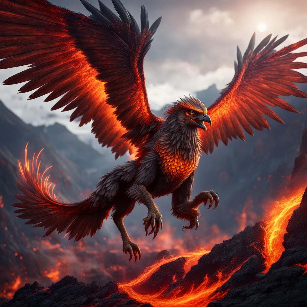 mystical griffon with wings spread and claws forward ready to attack ...