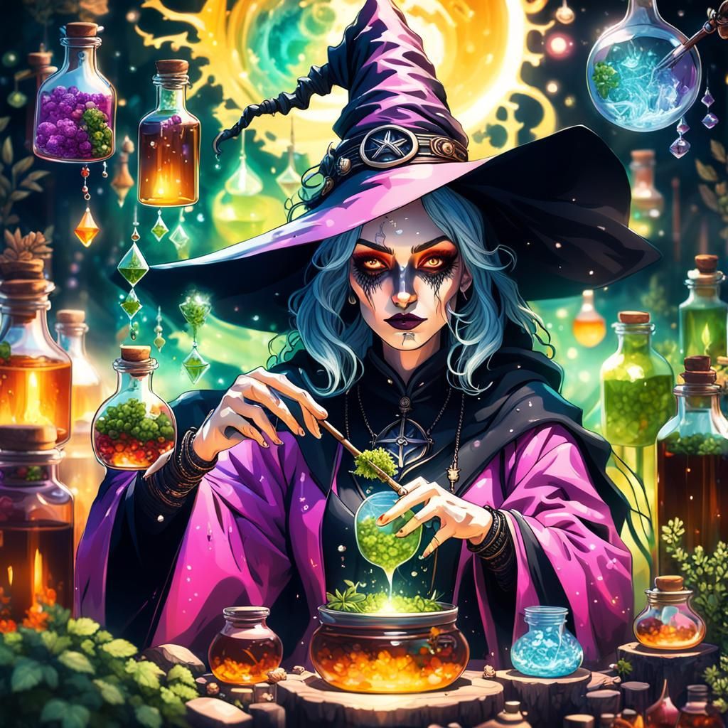Potion-Making by a Wiccanpunk Gothicore Witch