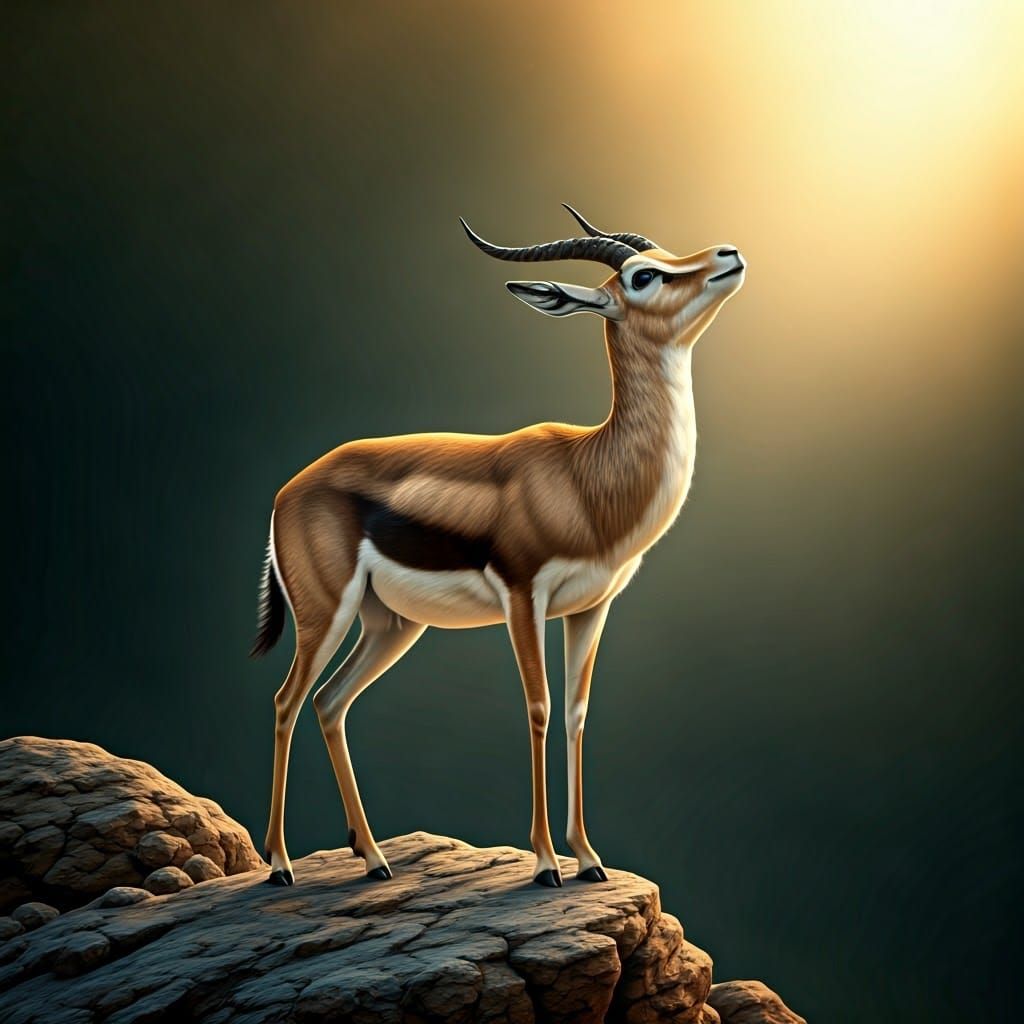 Gazelle Gazing at Sun in Wildlife Art Style