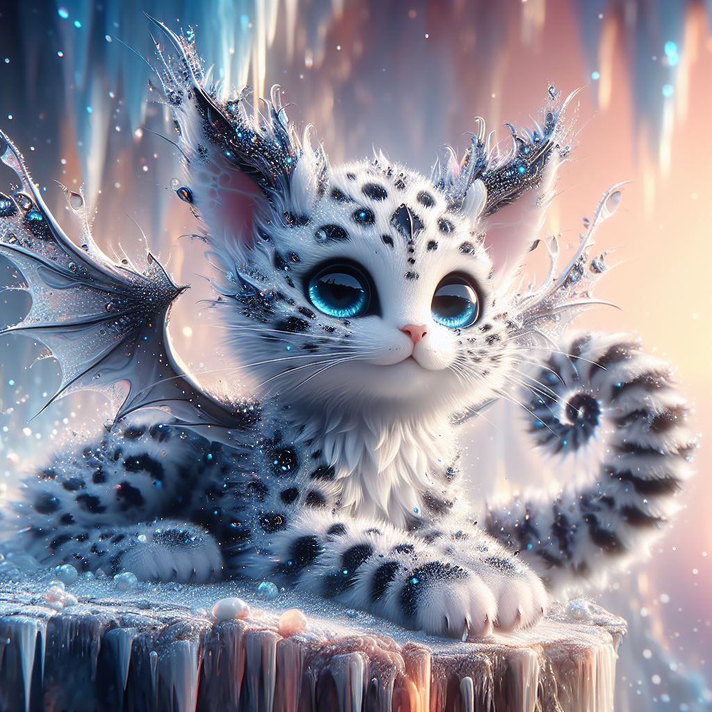 A small white leopard with black spots with dragon hybrid