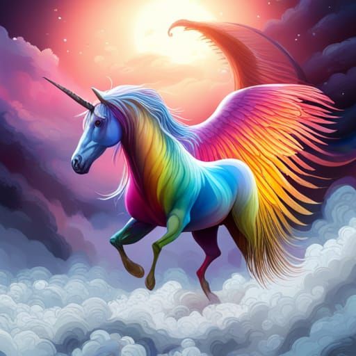 unicorn, wings, flying, sky, moon, rainbow, hd, realistic, 4k - AI ...