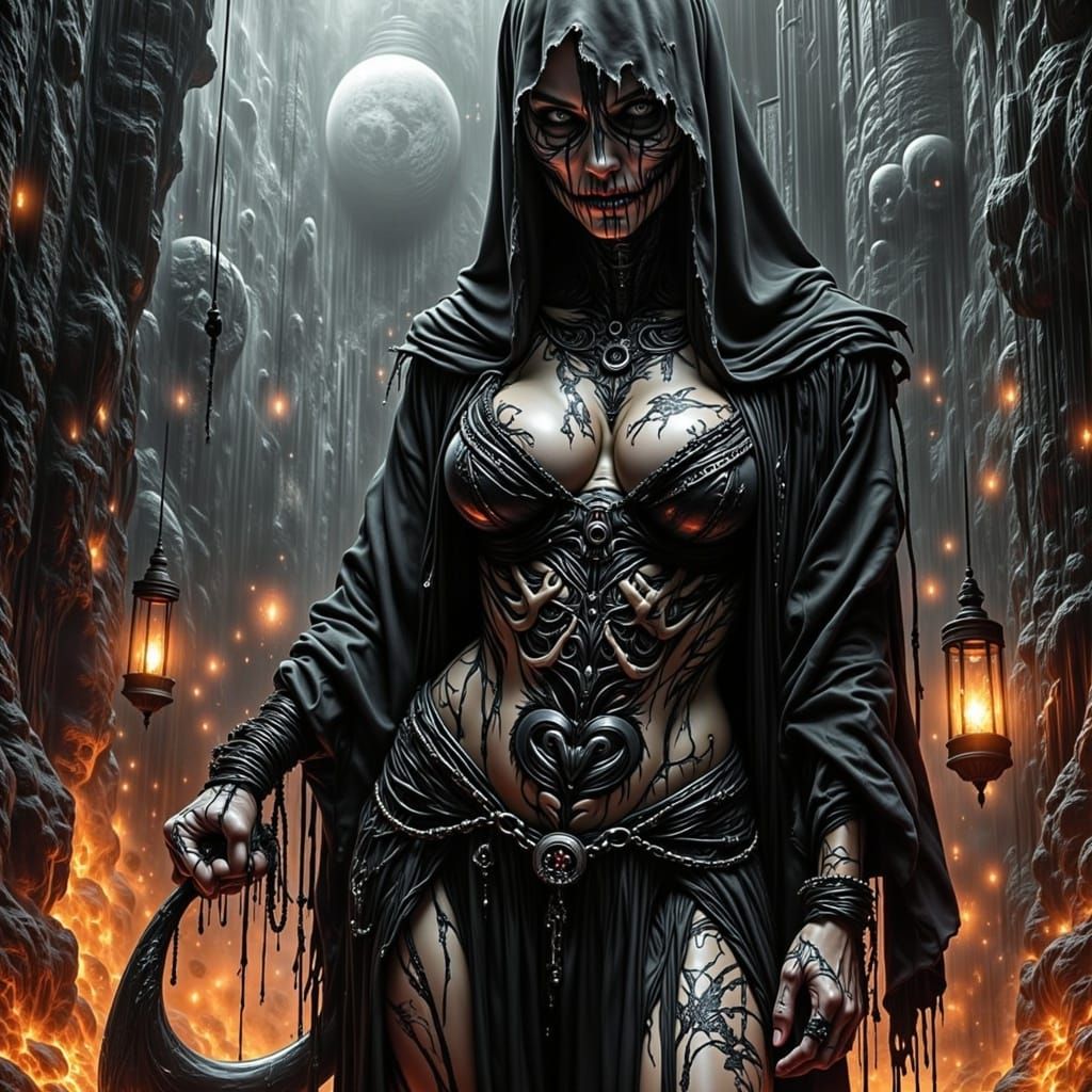 Gothic Cybernetic Nun in Dystopian Underworld