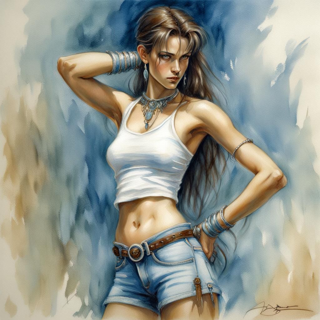 Luis Royo oil sketch: "The White Top" -  close-up full body ...