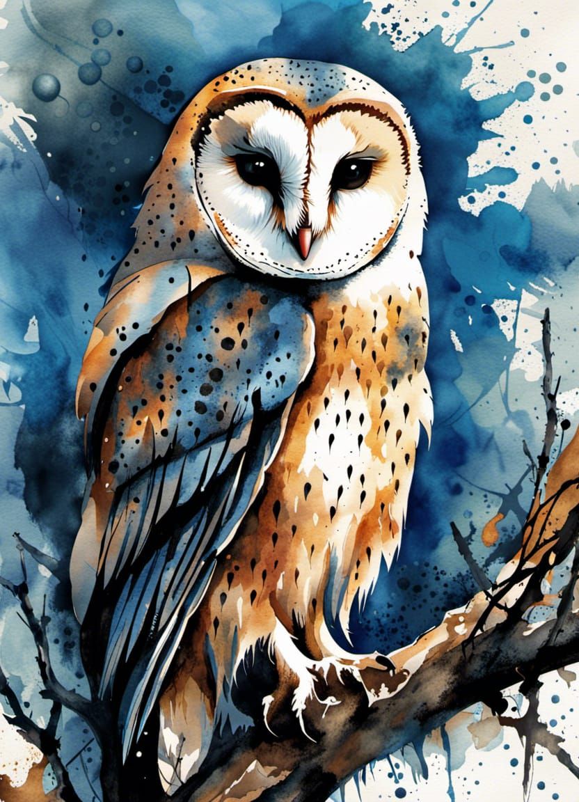 Ominous Thorn Owl: Watercolor Horror Illustration