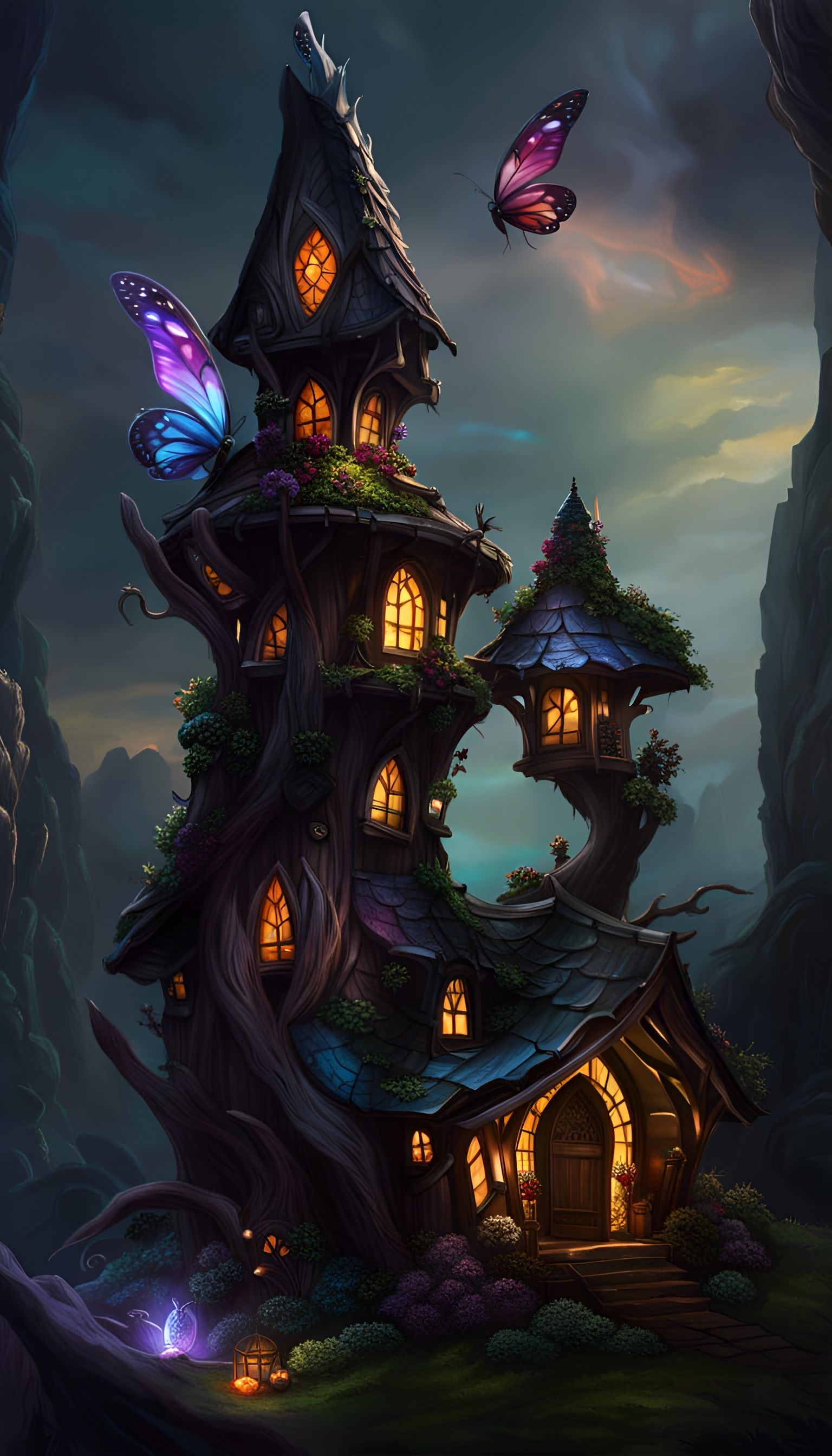 Fantasy Dark faerie house, Hyperrealistic, splash art, concept art, mid ...