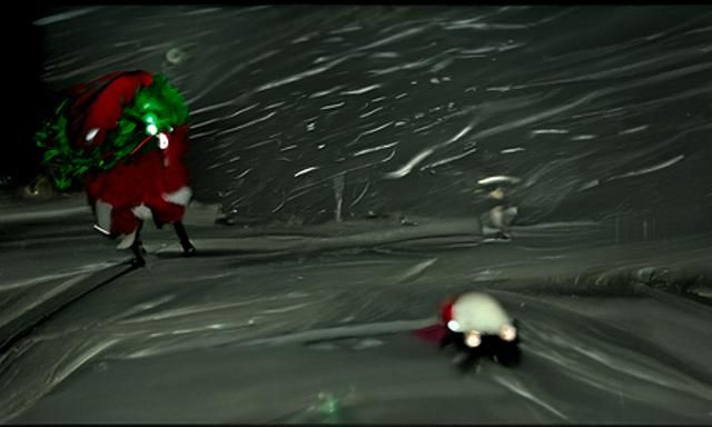 parasites santa chasing man  in cold snowly road