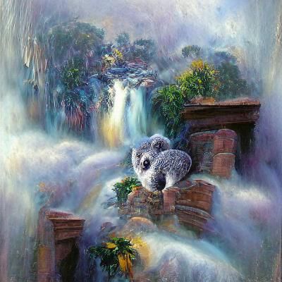 a koala over a waterfall