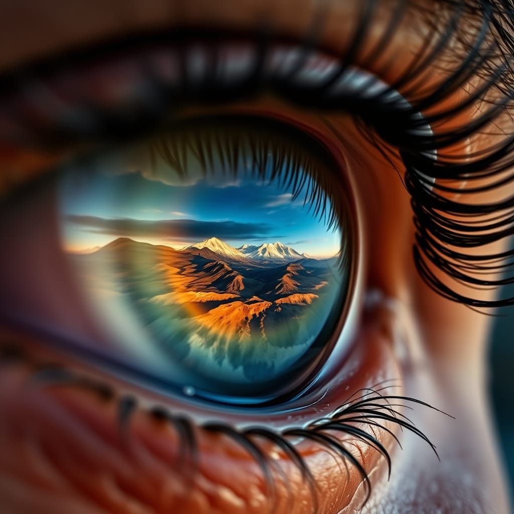 Photographer's Eye Reflecting Stunning Landscape in Hyperrea...