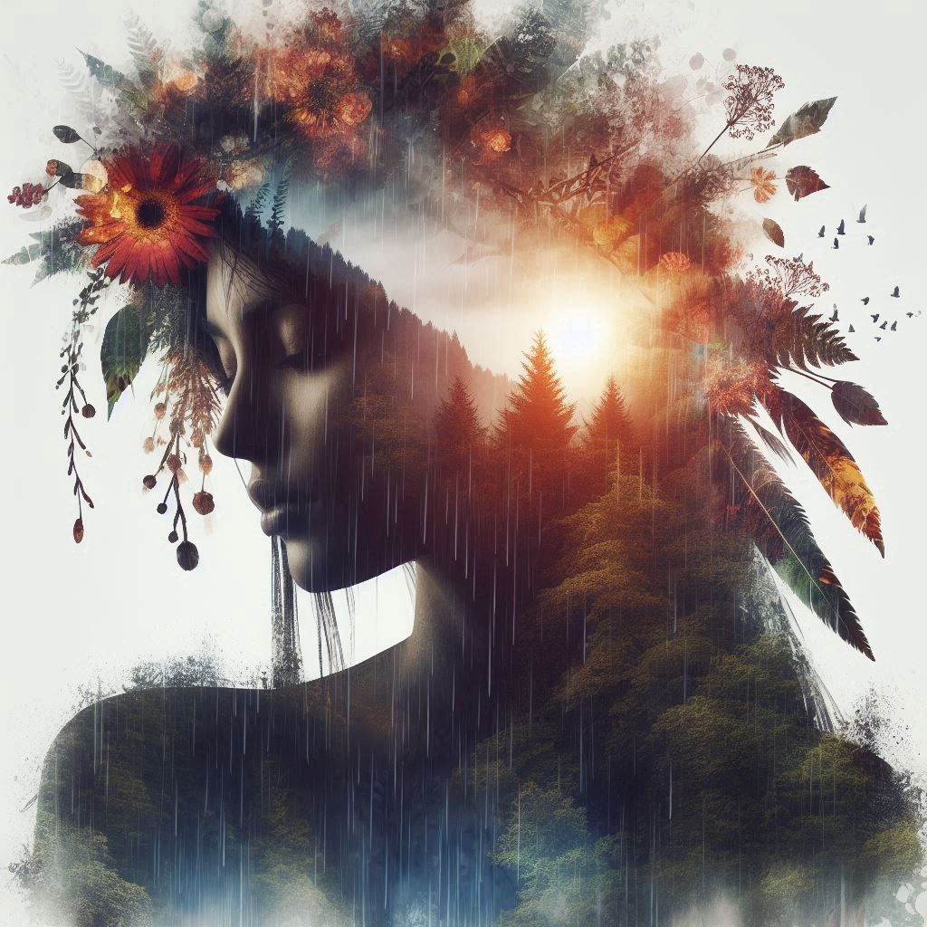 double exposure beautiful fantasy DALL-E 3 portrait landscap...