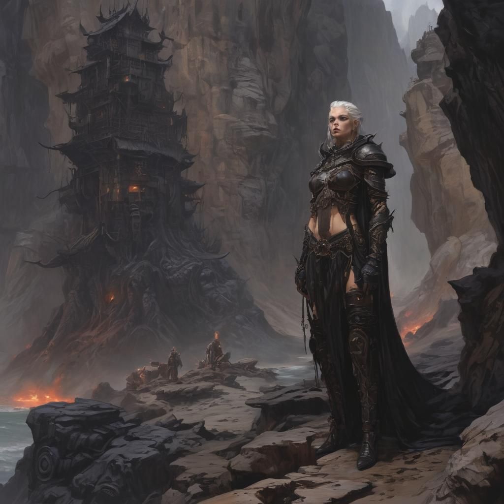 A Gerald Brom Style dark fantasy painting. Surreal. Epic. Ci...