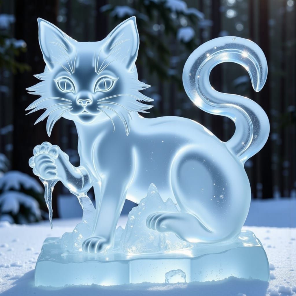 <lora:Lil Ice Cube:1.0> Surreal Ice Sculpture of a Cute Kitten