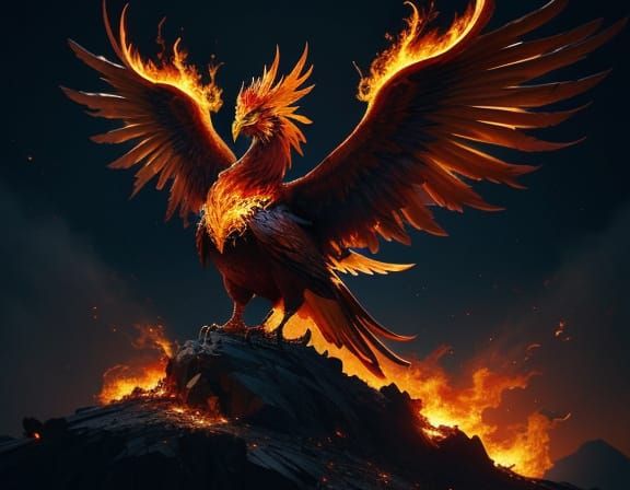 Majestic Phoenix Rises From Ashes in Fiery Digital Painting
