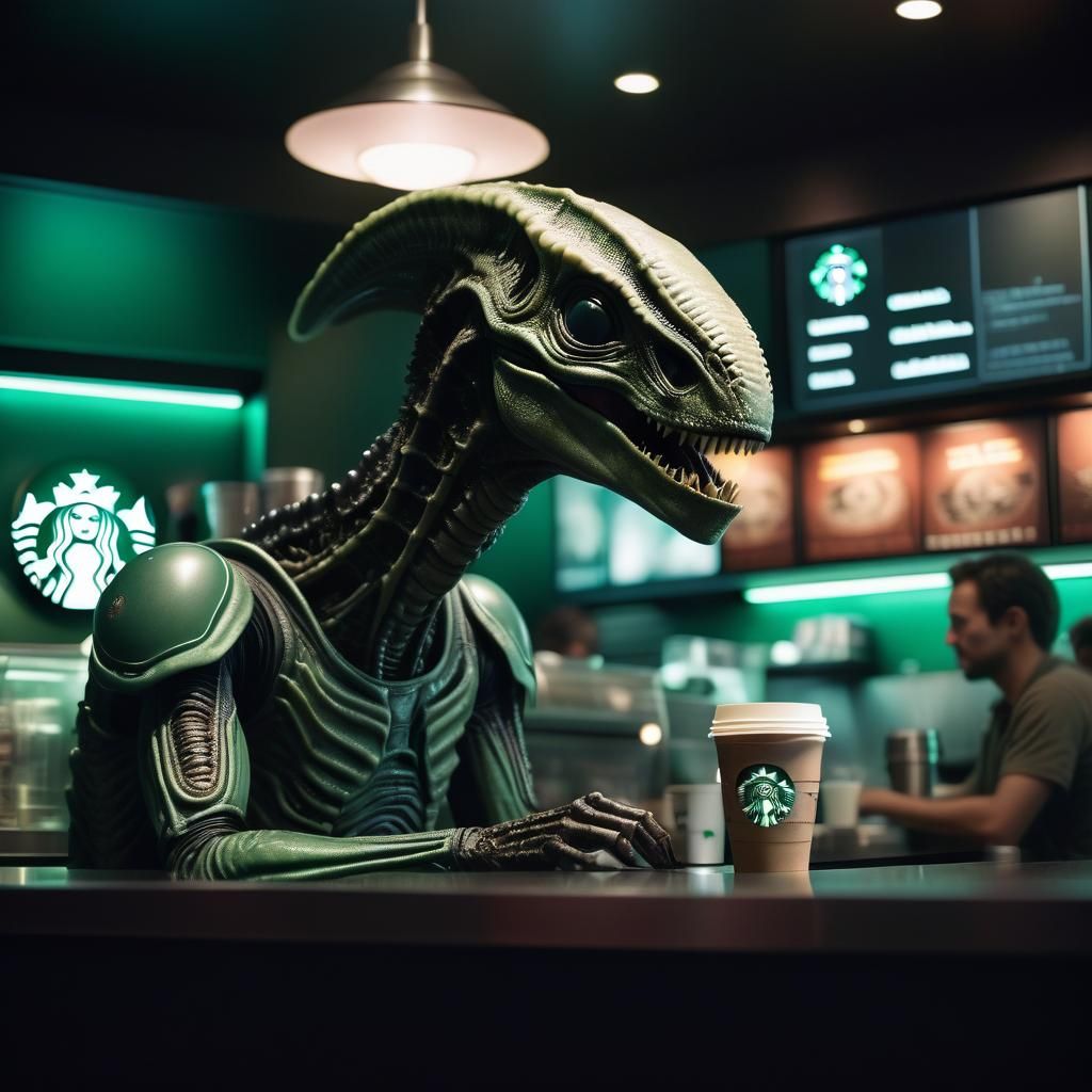 Inside Starbucks where aliens and humans drink coffee and talk  by @Thyke