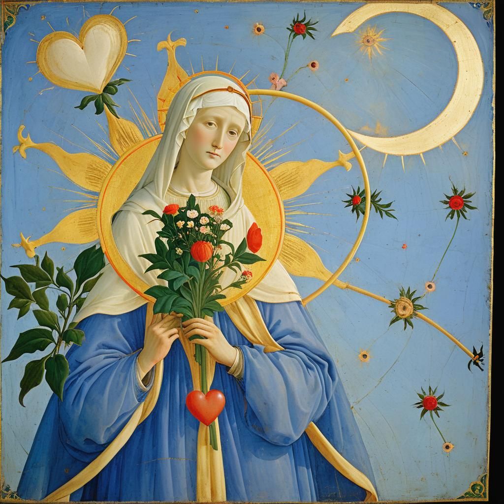 Floral Heart: Woman in Pre-Raphaelite Style