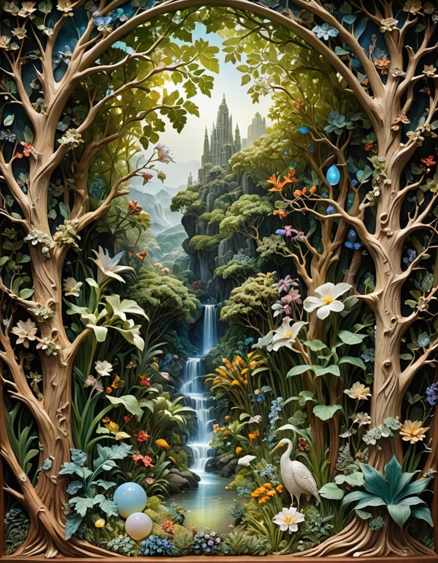 (Biblical Style Panel Depicting God’s Garden Of Eden Paradis...
