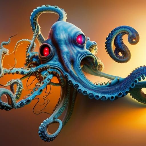 Biomechanical Octopus Creature Guards Mystic Chest