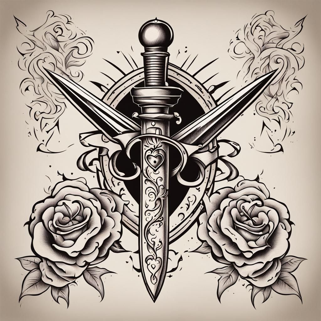 tattoo flash with dagger and heart