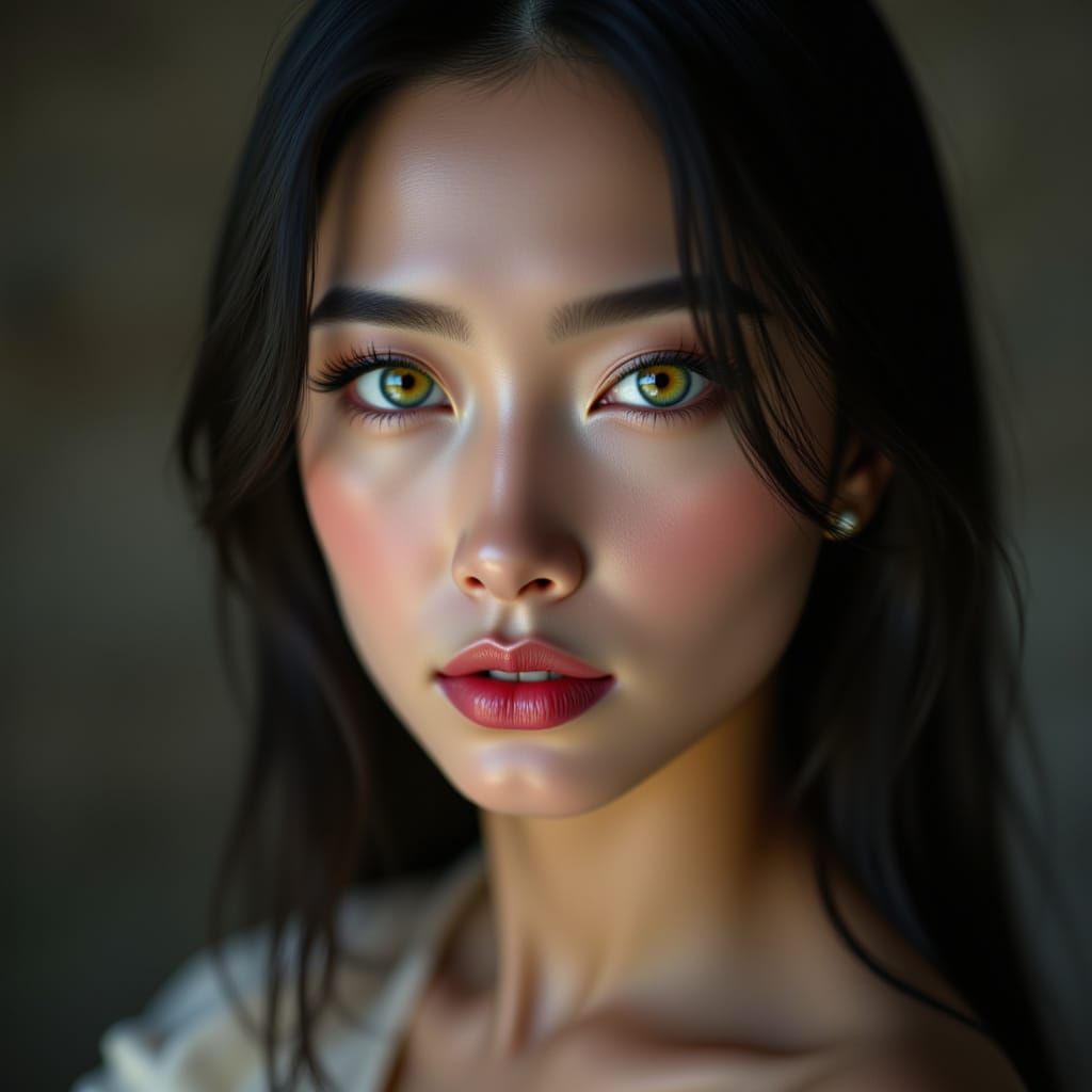 WAFOTO; PORTRAIT Asian, green eyes.

--clip_scale 10 --iterations 500. <lora:Sveta 2k V2:1.0>