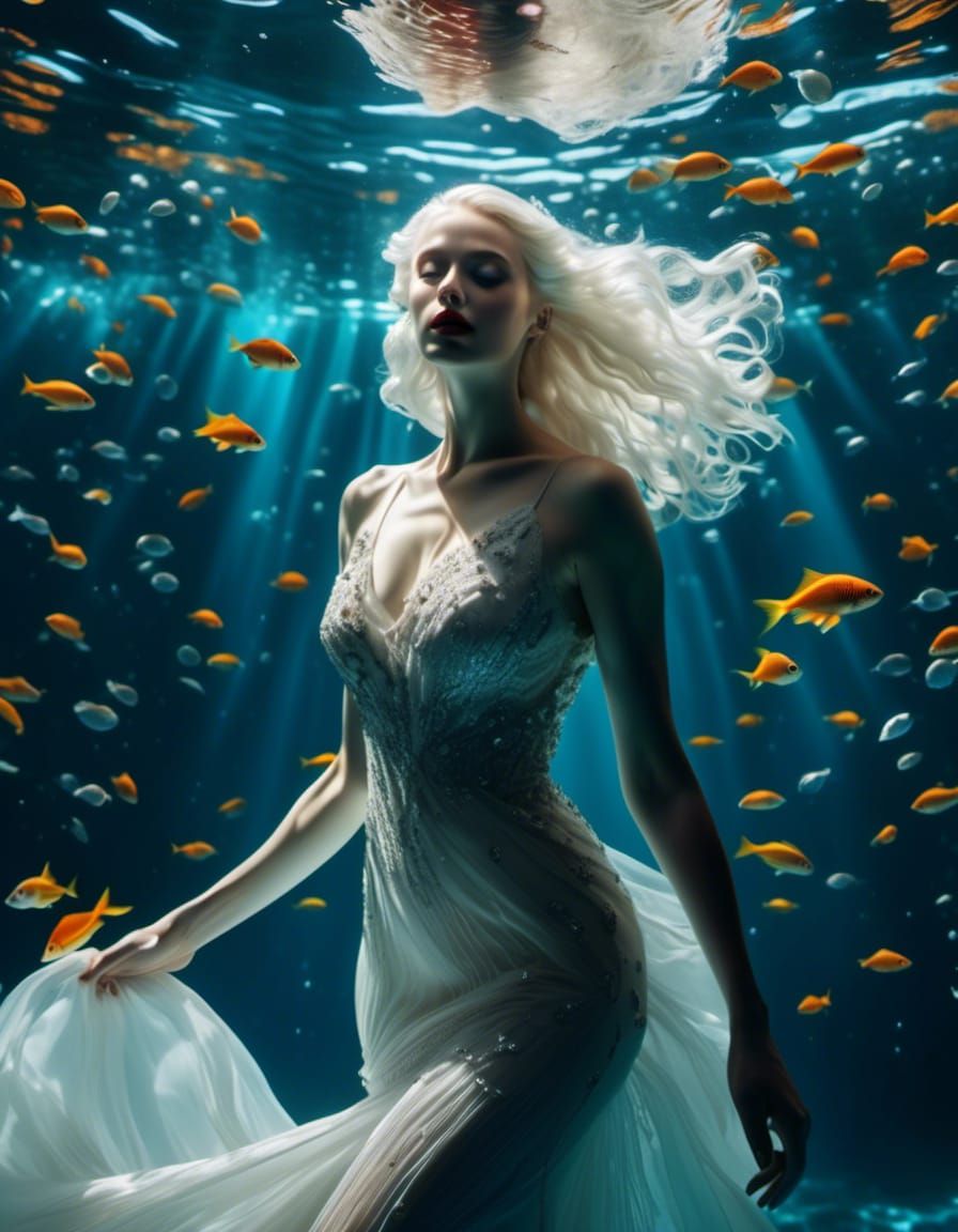 <lora:Surface Reflections:1.3> full body picture Hyperrealistic 8k professional underwater portrait, bright colours, beautiful albino woman,...