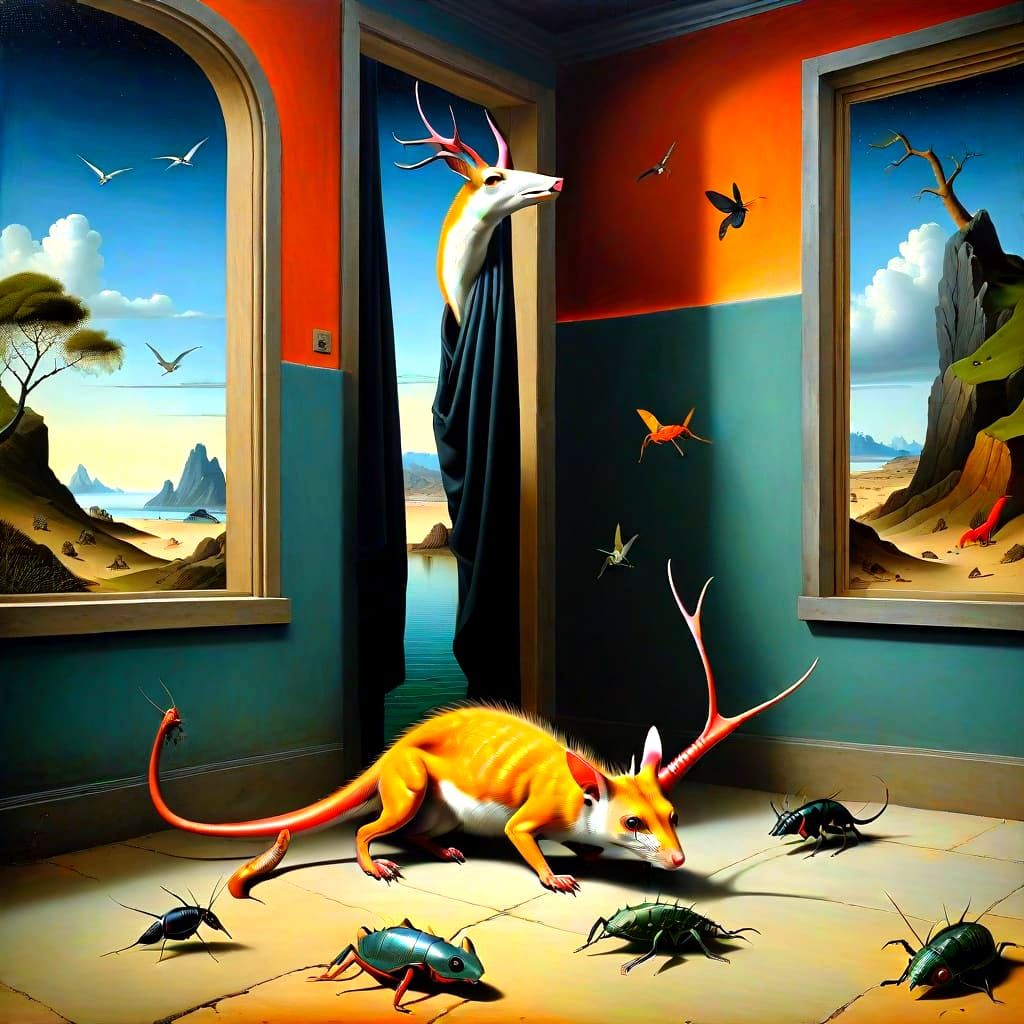 Surrealistic Landscape with Fantastical Creatures in Photore...