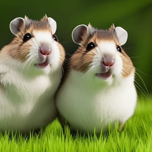 Two Cute Small Curious Dark Brown and White Banded Hamsters ...