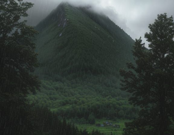 Epic Storm Over Green Mountain Landscape
