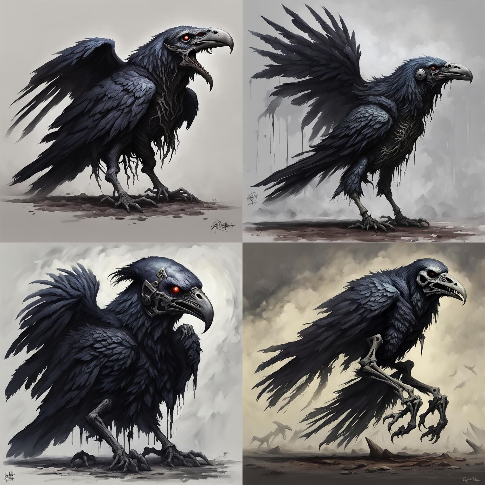 undeath griffon-raven head monster, 4 legs, dark fantasy, sk...