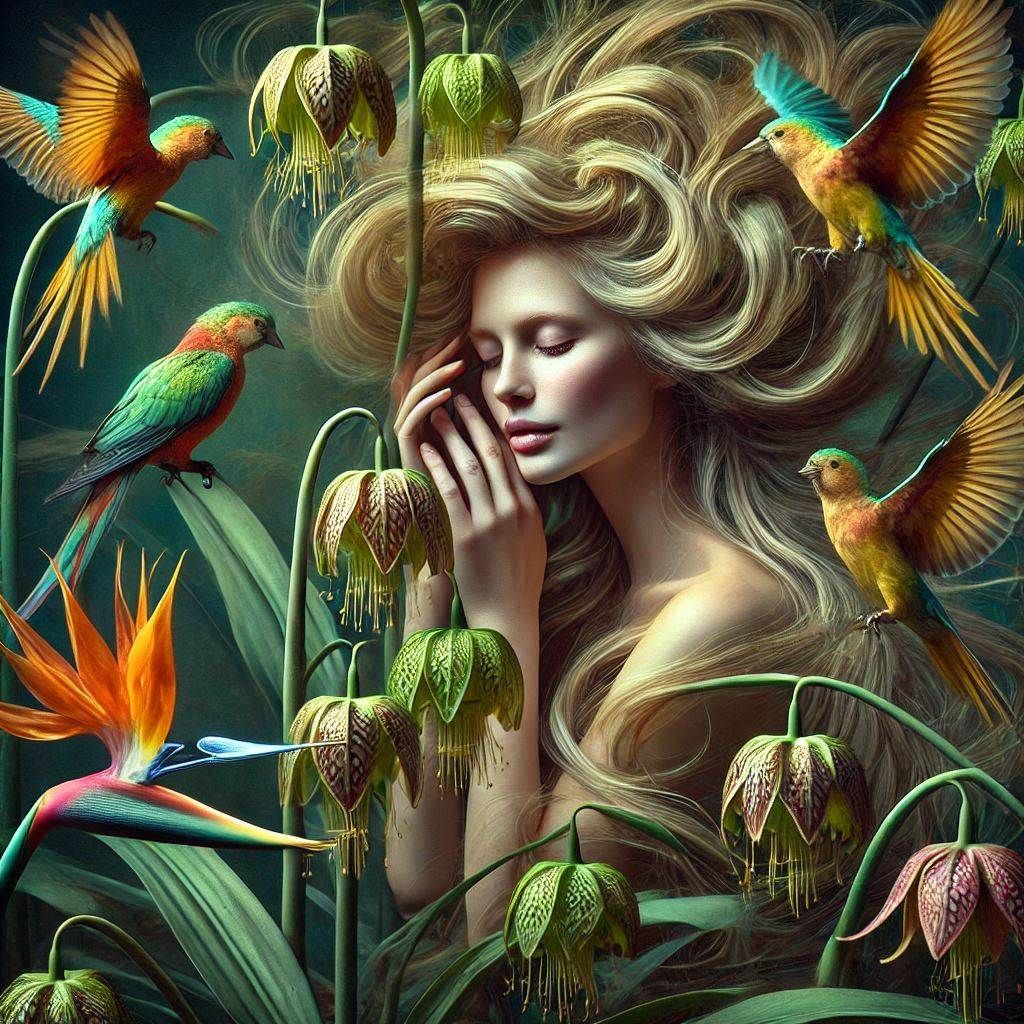 tenderly gathering sustenance for the vibrant, iridescent Parrots