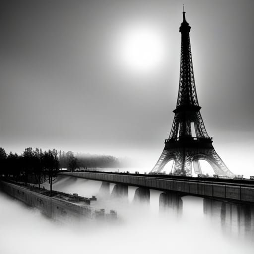 Eiffel Tower, mistical, foggy