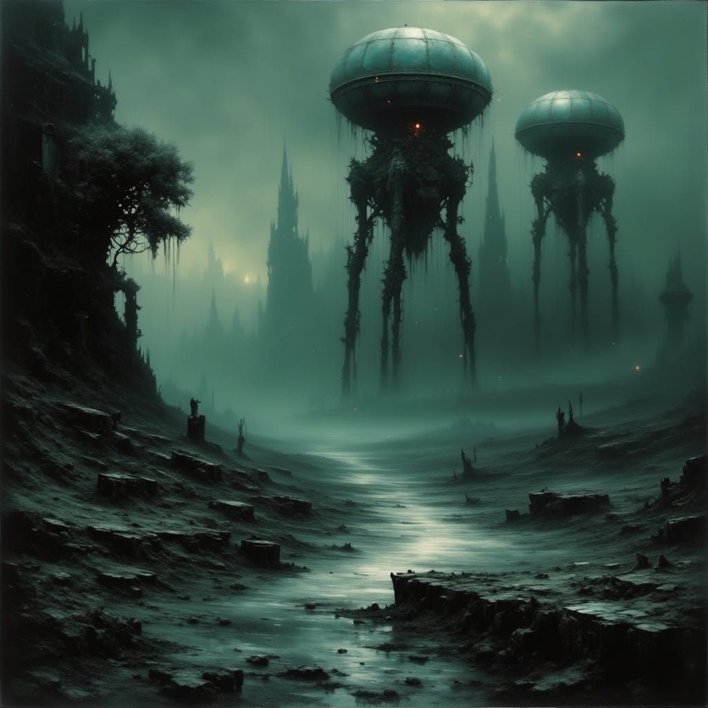 "War of the Worlds" by John Atkinson Grimshaw <lora:Gloomshade:1.0>