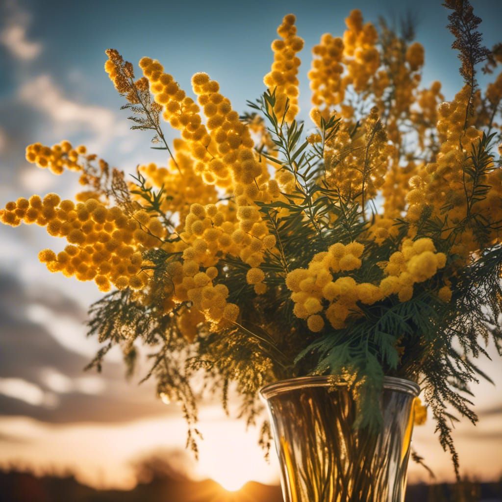 explosion of a immensly huge bouquet of fresh mimosa branche...