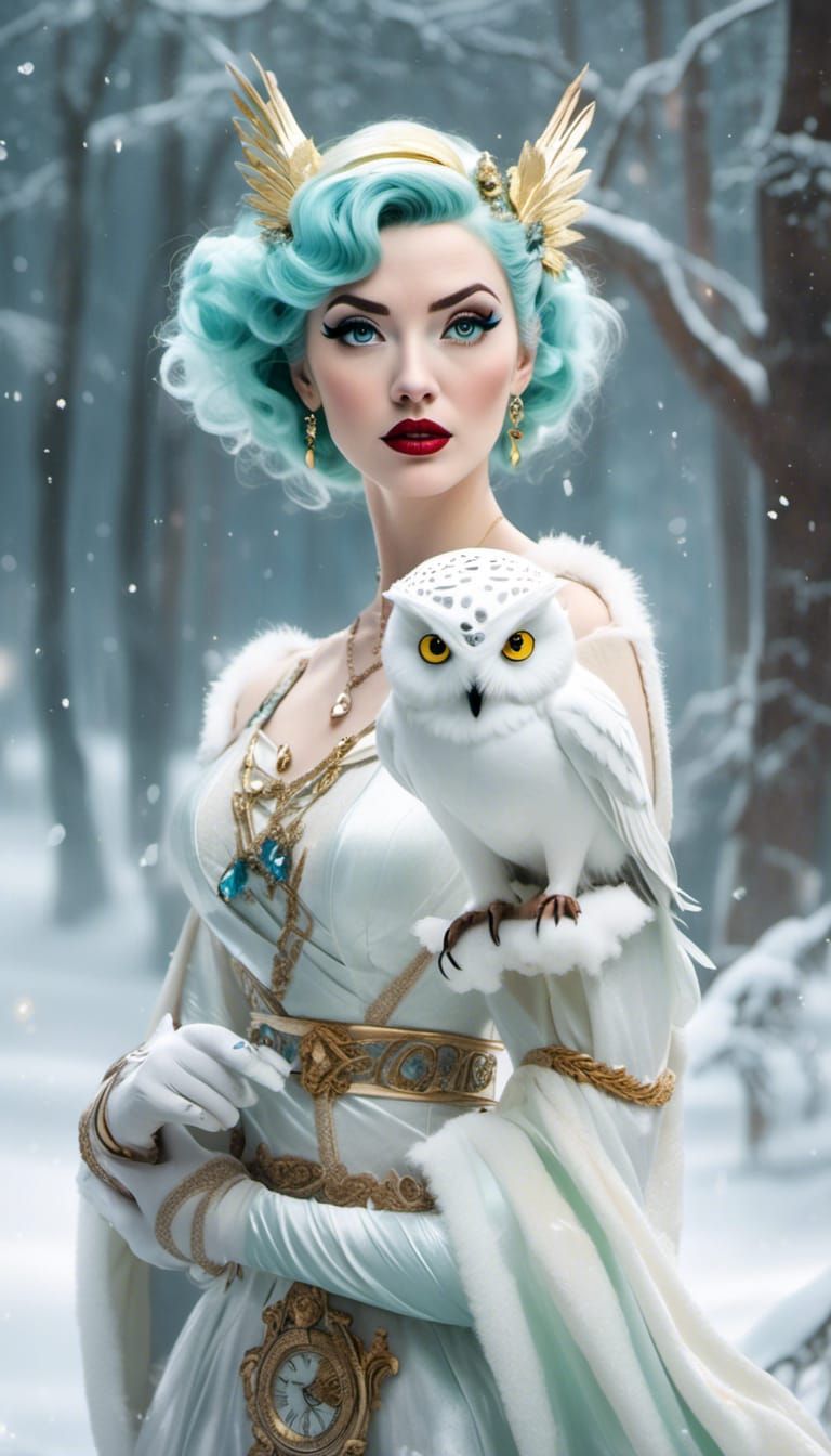 <lora:UrStyle v2:1.0> snow elf wearing white tight pants, white top with gem stones and blue and gold elements. She is wearing high heeled...