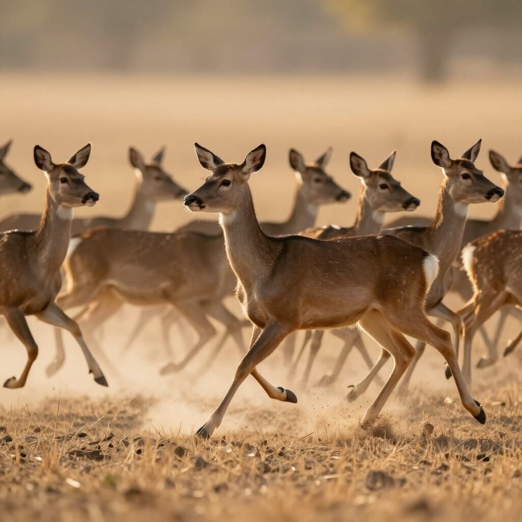 Dramatic Wildlife Scene: Deer Running in Dust